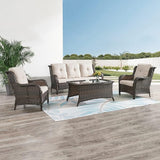 HUMMUH Outdoor Furniture 4 Pieces Patio Furniture Set Wicker Outdoor Sectional Sofa with 2 Patio Chairs - Photo 1