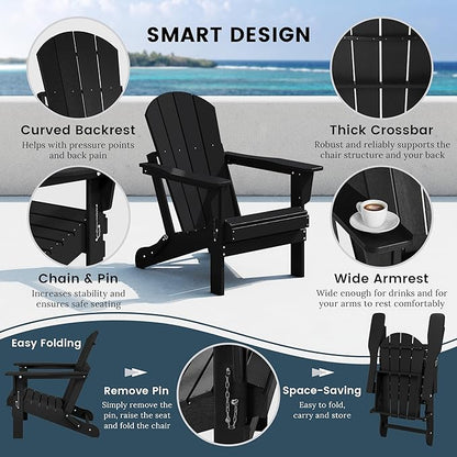 WO WESTIN OUTDOOR HDPE Laguna Outdoor Folding Poly Adirondack Chair (Set of 4), Black