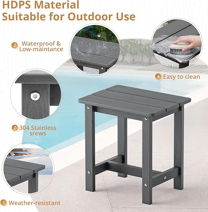 LUE BONA Outdoor Side Table Set of 2, HDPS Small Outdoor Table, Adirondack Side Table, Outside End Table for Patio, Deck - Photo 6