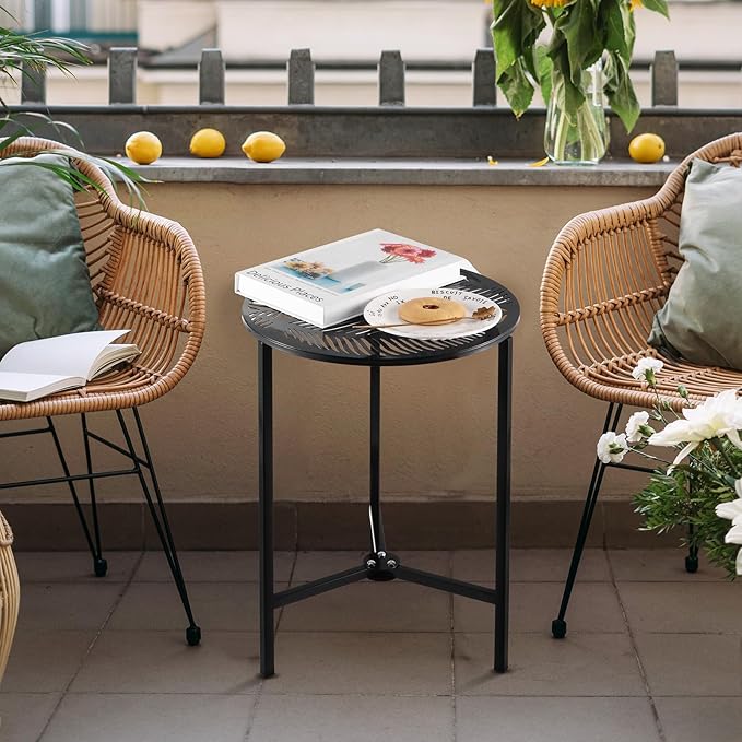 Party Zealot Set of 2 Small Round Metal Side Tables 13 Inches Black Outdoor End Tables for Patio, Balcony, Porch or Garden – Weather-Resistant Corner Coffee Table for Small Spaces & Indoor Plant Stand
