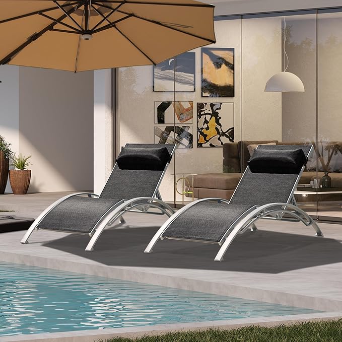 Domi Pool Lounge Chairs Set of 2, Outdoor Chaise Lounge with Side Table - Photo 8