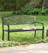 Patio Garden Bench Outdoor Metal Bench Park Yard Furniture Cast Iron Loveseats with Armrests for Porch Backyard Lawn - Photo 1