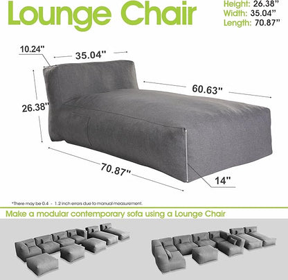 Dineli Chaise Lounge Chair Outdoor Bed Lounger Outdoor Couch Sofa for Pool Comfy Patio Furniture Foam Filling Bean Bed Chair Lazy Sofa for Outside, Water-Resistant Sunbed (Charcoal Gray, 70'' Length)