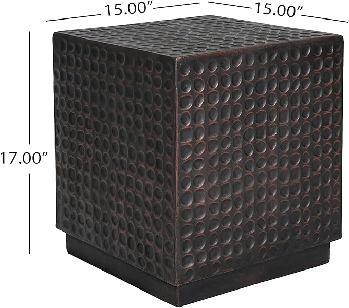 Christopher Knight Home Jeanie Outdoor Side Table Lightweight Concrete, Patio End Table Cube, MGO Fluted Coffee Table for Outside, Garden, Backyard, Poolside Accent Table, Dark Brown Copper