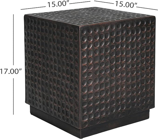 Christopher Knight Home Jeanie Outdoor Side Table Lightweight Concrete, Patio End Table Cube, MGO Fluted Coffee Table for Outside, Garden, Backyard, Poolside Accent Table, Dark Brown Copper