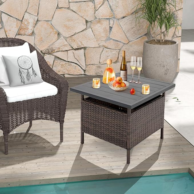 HAPPYGRILL Patio Umbrella Table Stand Rattan Outdoor Side Table with Umbrella Hole, PE Wicker Frame - Photo 4
