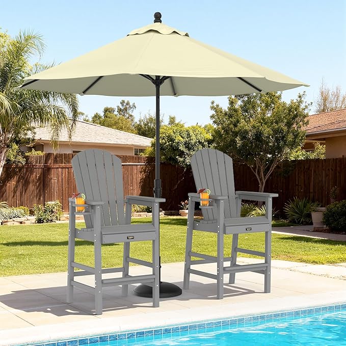VINGLI Tall Adirondack Chairs Set of 2, All-Weather Plastic Adirondack Chair with Cup Holders - Photo 2