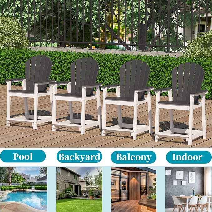 Tall Adirondack Chair Set of 6, Eco-Friendly Recycled Stylish Patio Bar Stools & Heavy Duty Lifeguard Chair - Photo 9