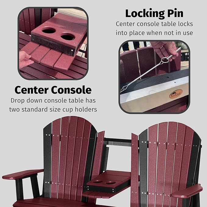LuxCraft 5' Adirondack Hanging Front Porch Swing with Flip Down Console, Seats Up to 3 - Photo 4