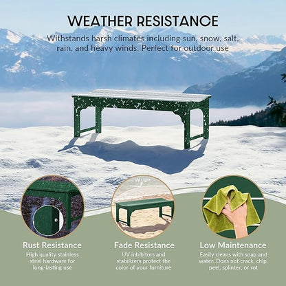 WestinTrends Malibu Outdoor Bench, All Weather Resistant Poly Lumber Backless Patio Garden Bench, Adirondack Curved Bench Seat for Comfort, Dark Green