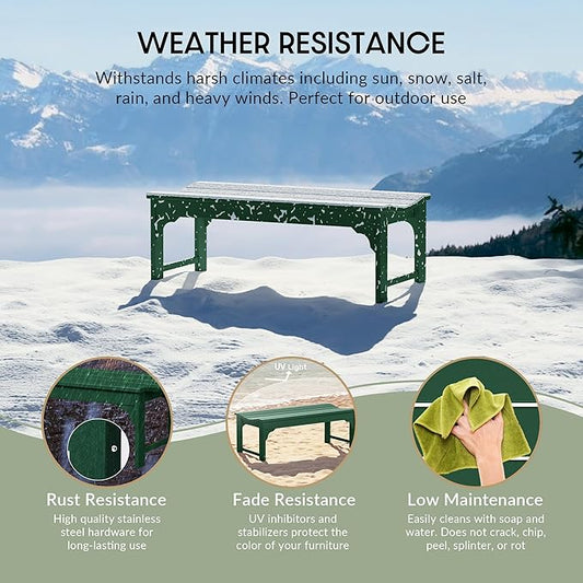 WestinTrends Malibu Outdoor Bench, All Weather Resistant Poly Lumber Backless Patio Garden Bench, Adirondack Curved Bench Seat for Comfort, Dark Green