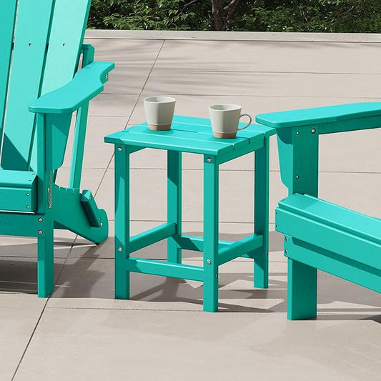 Costaelm Square Outdoor Side Tables, Adirondack Patio Tables for Outside, HDPE Patio End Table Weather Resistant, Balcony Table for Pool, Seaside, Backyard, Porch, Indoor Companion, Turquoise