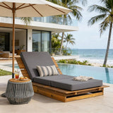 Christopher Knight Home Bard Patio Chaise Lounge Chair Outdoor, Acacia Wood Poolside Sun Lounger with 3-Folds Cushion - Photo 4