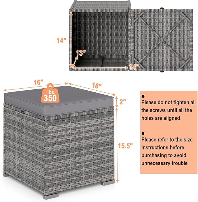RELAX4LIFE Wicker Outdoor Storage Ottoman - 2-Piece Rattan Footstool w/Removable Cushion - Photo 3
