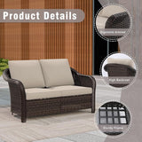 55 inch Outdoor Wicker 2 Seater Sofa, All-Weather Use Patio Rattan Loveseat with Seat and Back Cushion, Ideal for Porch - Photo 4