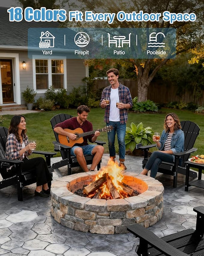 YEFU Adirondack Chairs with Cup Holders: Set of 6 Fire Pit Chairs Plastic with Wood Texture - Sturdy All-Weather HIPS for Patio Backyard Lawn - Easy Assembly Outdoor Furniture(Black)