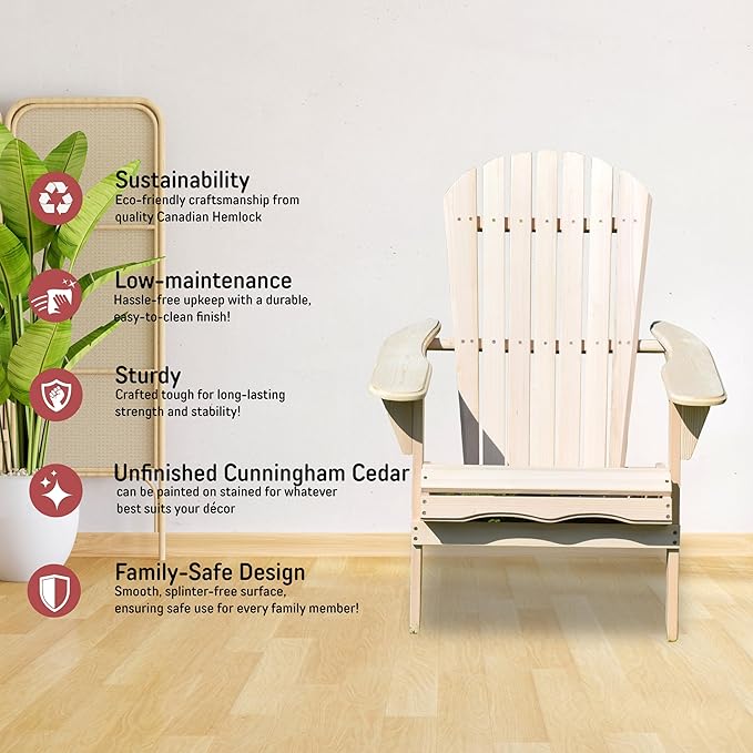 northbeam Folding Adirondack Chair - Weather-Resistant Composite Outdoor Adirondack Chair Kit for Patio, Lawn & Backyard - with Ergonomic Design, Wide Armrests & Easy Assembly