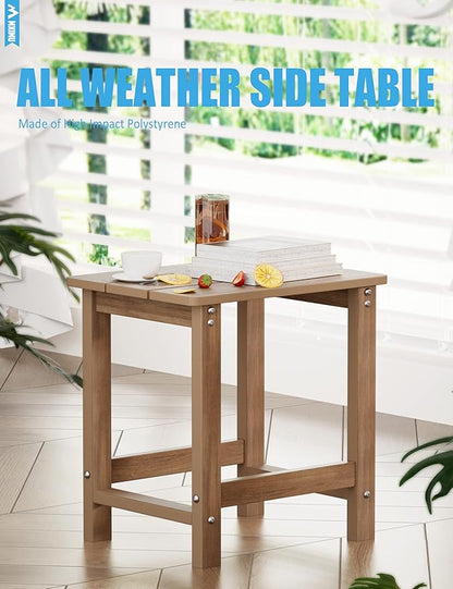 MXIMU Outdoor Side Table for Patio: 16" HIPS Weatherproof Adirondack Table - Small End Tables for Outside Porch Deck Pool Balcony Backyard - Easy Assembly No Maintenance Teak