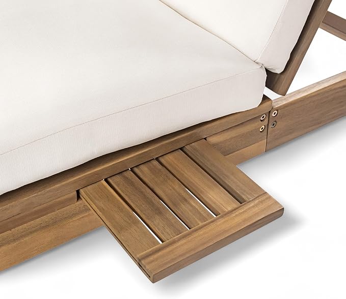 Outdoor Double Chaise Lounge with 5-Position Adjustable Backrest, Cushion and Folding Side Trays for 2 Person - Photo 8