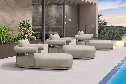 PURPLE LEAF Outdoor Chaise Lounge Set of 3 Chair Modern Aluminum Lounger Daybed with Lumbar Pillow and Armrest for Patio Poolside Beach Sunbathing Deck, Champagne
