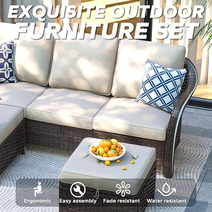 3 Pieces Patio sectional Sofa Set, Outdoor Conversation Furniture Set, 78" 3-Seat Couch with 2 Ottomans - Photo 6