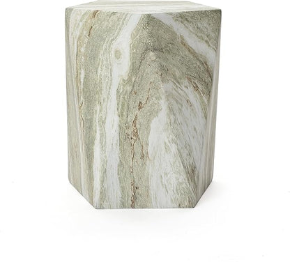 LuxenHome 18" Outdoor Side Table, Green and White Marbled Geometric Patio Side Table, Indoor Outdoor End Tables, Modern Side Tables for Outside, Garden Stool for Indoor and Outdoor