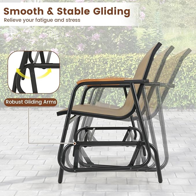 LDAILY Outdoor Glider, 2/3-Person Gliding Bench with Heavy-Duty Metal Frame & Teak Wood Armrests - Photo 8