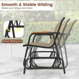 Giantex Patio Glider Bench, 2-Person Swing Gliding Loveseat with Curved Teak Armrests, Fabric Seat, Metal Frame - Photo 5