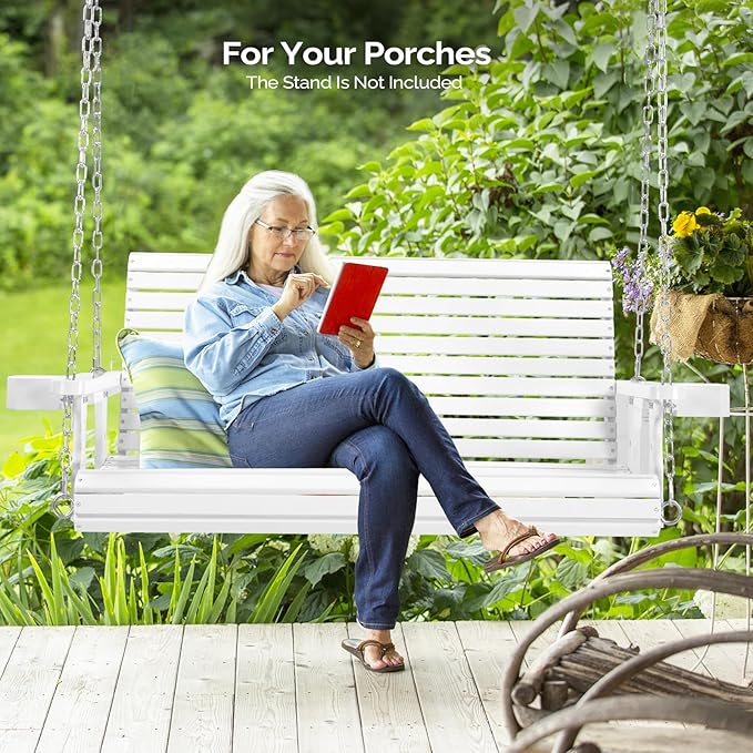 VINGLI XL Size Patio Wooden Porch Swing Outdoor with Cup Holders - Photo 5