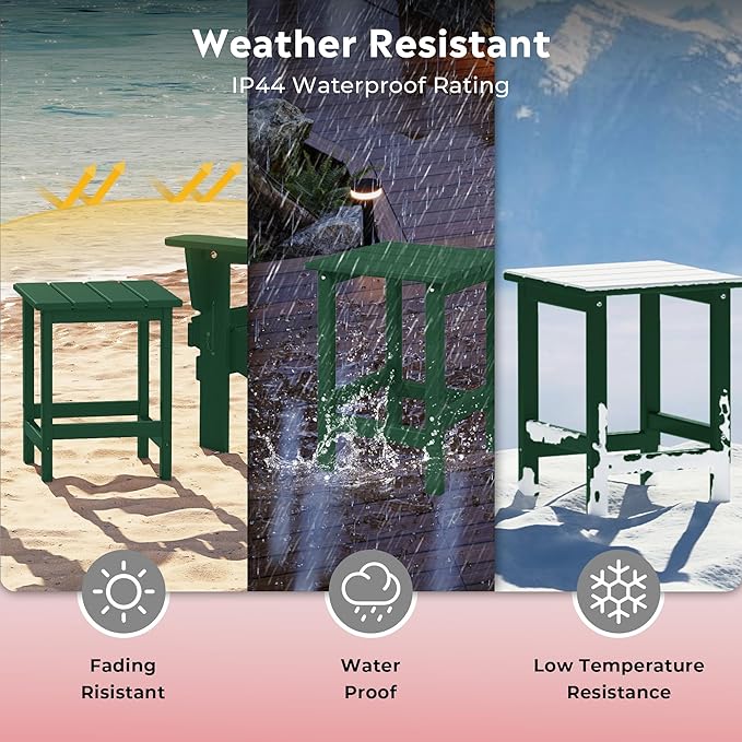 Costaelm Square Outdoor Side Tables, Adirondack Patio Tables for Outside, HDPE Patio End Table Weather Resistant, Balcony Table for Pool, Seaside, Backyard, Porch, Indoor Companion, Dark Green