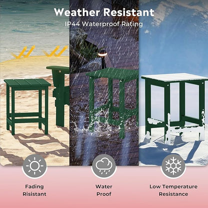 Costaelm Square Outdoor Side Tables, Adirondack Patio Tables for Outside, HDPE Patio End Table Weather Resistant, Balcony Table for Pool, Seaside, Backyard, Porch, Indoor Companion, Dark Green