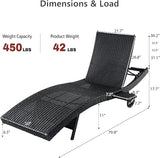 Patio Wicker Chaise Lounge Chairs Set of 2, Outdoor Reclining Lounge Chair w/Rolling Wheels, Pull-Out Side Table - Photo 2