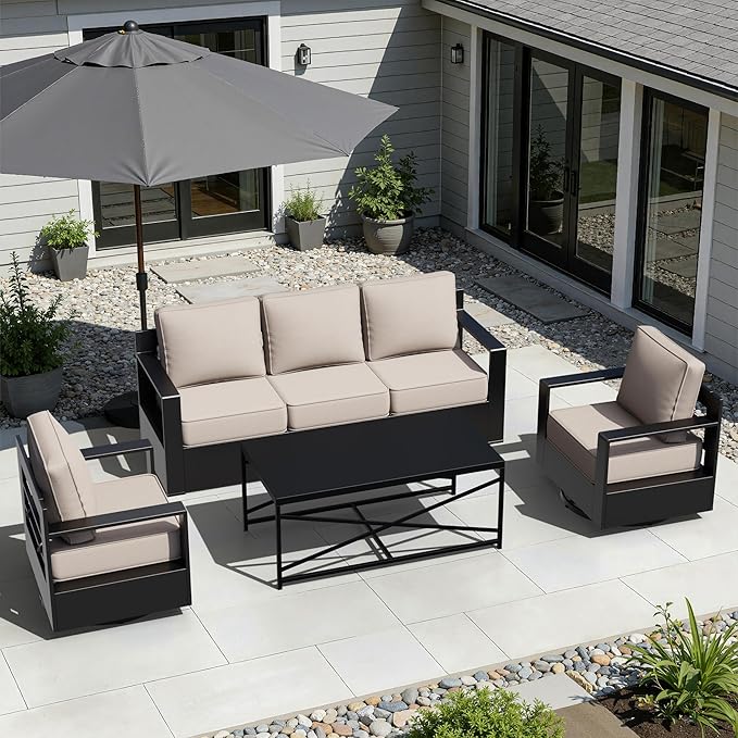 Outdoor Aluminum Furniture Set, 4-Piece Patio Conversation Set, 2 Swivel Chairs, 1 Sofa and 1 Table - Photo 1