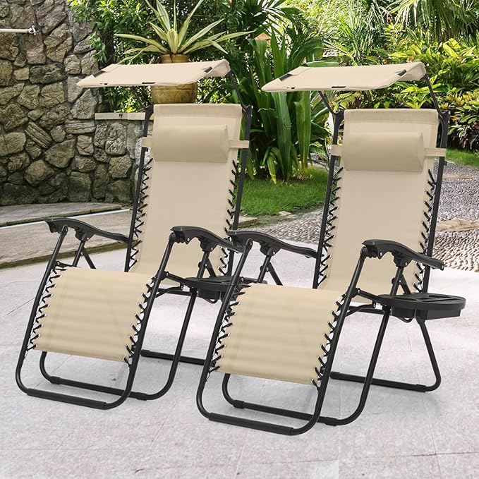 MoNiBloom Zero Gravity Chair with Canopy Shade, Patio Anti Gravity Recliner - Photo 4