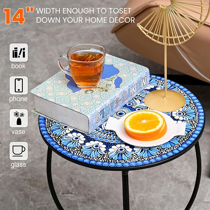 Metal Outdoor Side Table, 14" Diameter Round Plant Stand for Flower Pots Vase Home Decor - Photo 3