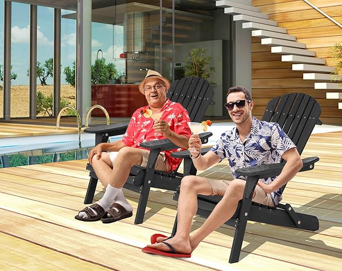 Foldable Adirondack Chair, All-Weather Adirondack Chairs Lawn Chairs Outdoor Patio Chairs with Wide Armrest - Photo 3