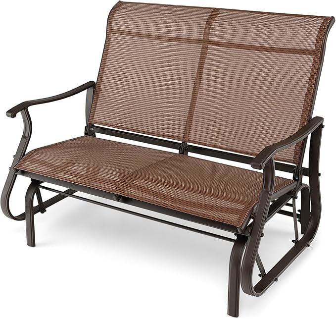 Nightcore Patio Rocking Chair, 2-Person Swing Glider Bench w/ Breathable Fabric, Natural style Rocker w/ High Backrest & Steel Frame, Outdoor Loveseat w/ 660 lbs Weight Capacity for Backyard, Garden