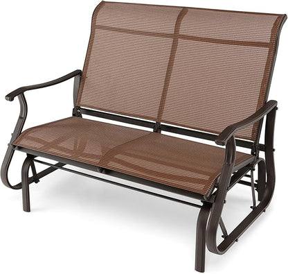 Nightcore Patio Rocking Chair, 2-Person Swing Glider Bench w/ Breathable Fabric, Natural style Rocker w/ High Backrest & Steel Frame, Outdoor Loveseat w/ 660 lbs Weight Capacity for Backyard, Garden