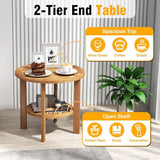 Giantex 19.5" Outdoor Round Side Table Set of 2, 2-Tier Patio Table with Slatted Tabletop & Open Storage Shelf - Photo 4