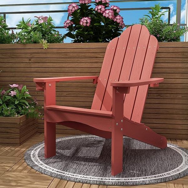 LUE BONA HDPS Adirondack Chairs, 1 Chair, Long-Lasting All-Season Outdoor Patio, Hidden Cup Holder, 350 LBS, Red - Photo 1