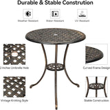 24" Cast Aluminum Patio Bistro Table with Umbrella Hole, Outdoor Round Coffee Bistro Side Table - Photo 4