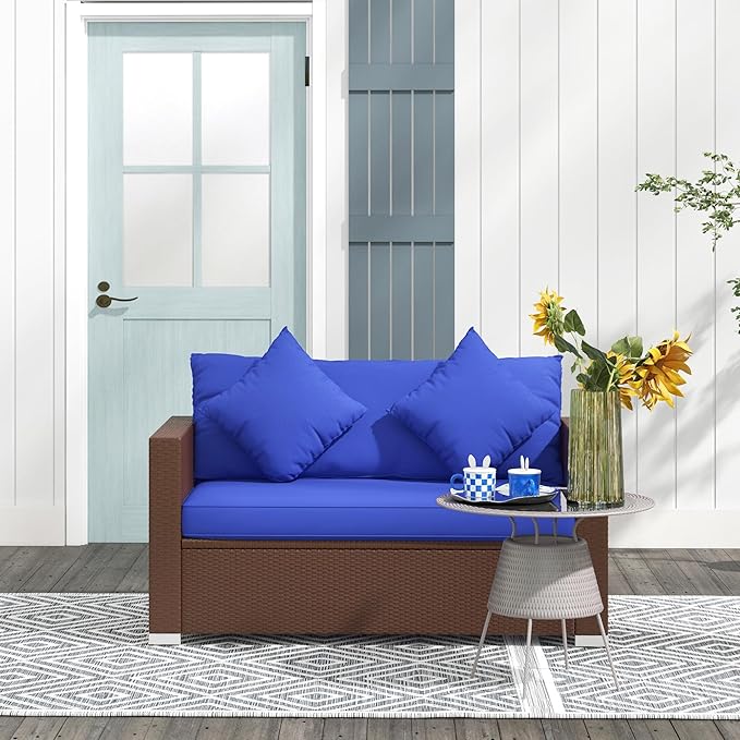 Outsunny Patio Wicker Loveseat with Cushions, 2-Seat Outdoor PE Rattan Couch Sofa with Throw Pillows, for Porch - Photo 8