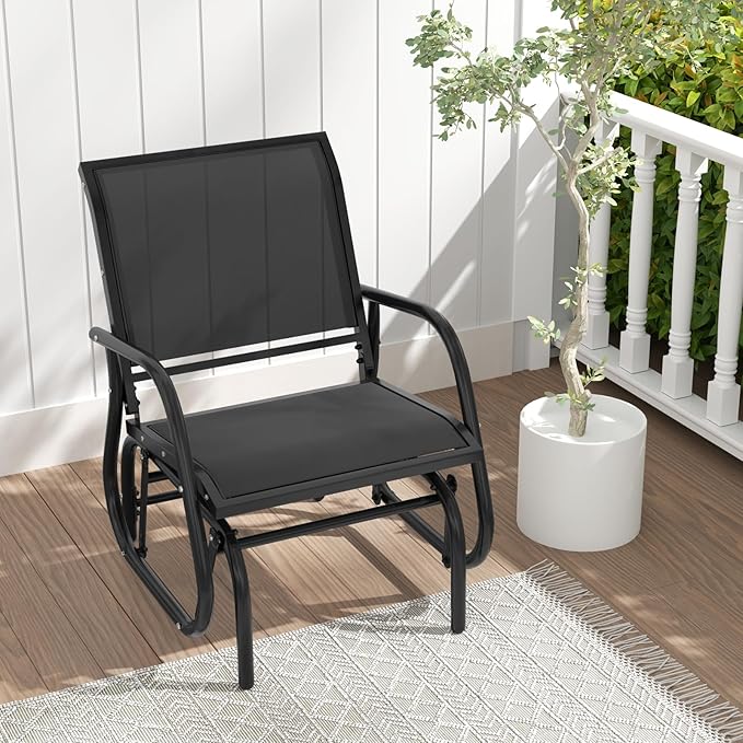 Giantex Swing Glider Chair W/Study Metal Frame Comfortable Patio Chair Love-Seat for Garden, Porch, Backyard, Poolside - Photo 5