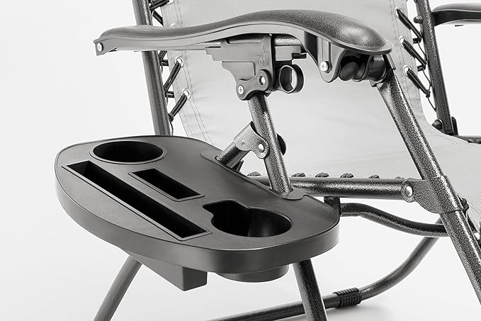 Heavy Duty Zero Gravity Chair with Adjustable Reclining, Large Side Table, Gray 600D Polyester - Photo 4