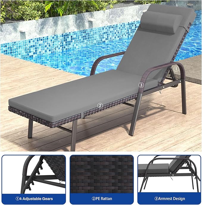 Patio Chaise Lounge Set 3 Pieces Pool Lounge Chairs - Photo 2