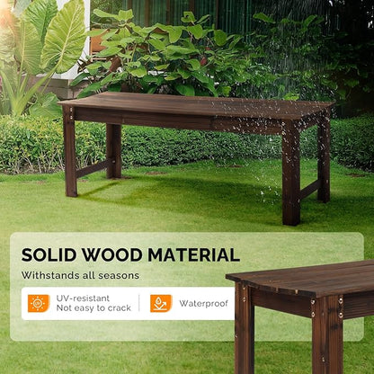 VINGLI Outdoor Wood Bench, 48" Outdoor Bench Patio Wooden Bench Garden Bench Outdoor Backless Bench for Deck Patio (Carbonized)