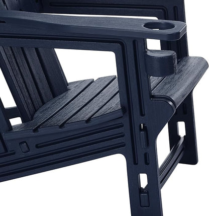 Costaelm Cayman Hardware-Free Assembly Outdoor Patio HDPE Poly Plastic Adirondack Chair with Cup Holder (Set of 2), Navy Blue