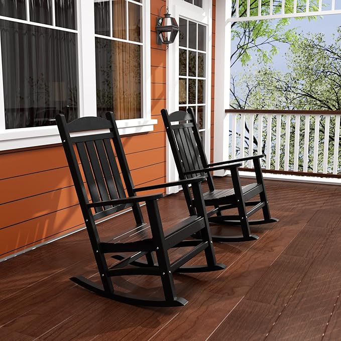 WO WESTIN OUTDOOR HDPE Laguna Classic Porch Rocking Chair (Set of 2), Black