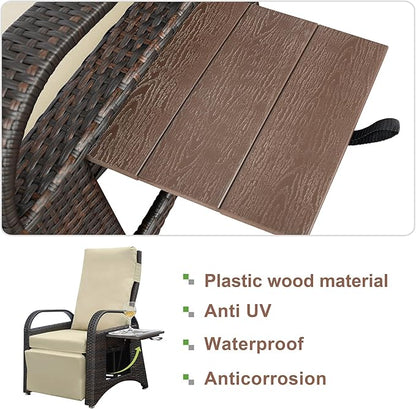 ATR ART TO REAL Outdoor Recliner Chairs, PE Wicker Reclining Lounge Chair with Removable Soft Cushion, Adjustable Outside Recliners for Patio, Porch, Poolside, Balcony, Lawn (Khaki, 2 PCS)