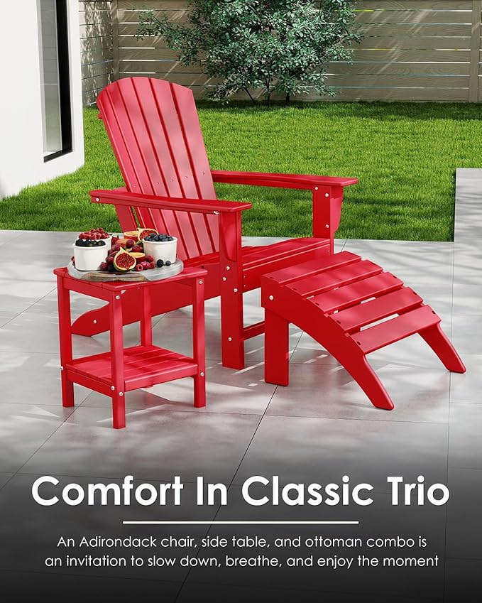GREENVINES Adirondack Chairs Set of 2 | HDPE Plastic | Oversized Fire Pit Chair | All Weather | Red | Poly Lumber | for Outdoor Deck Backyard Patio Garden